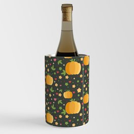 Pattern with cartoon pumpkin, autumn leaves Fall season, Harvest, Thanksgiving Day design, print, fabric, wrapping paper  Wine Chiller