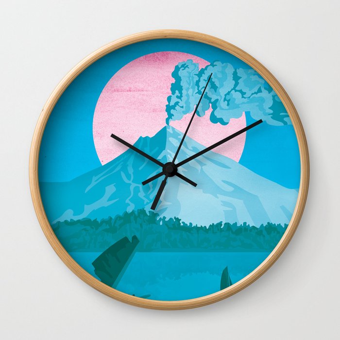 Costa Rica, Volcano Arenal Vintage Travel Poster Wall Clock