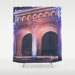 Mexico Photography - Historical Archway Lit Up In The Night Shower Curtain