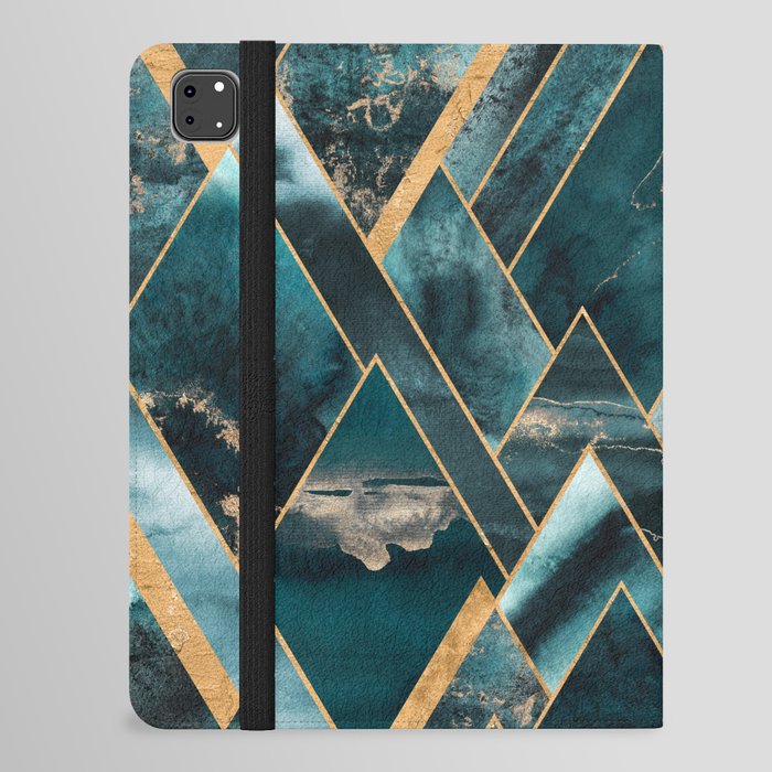 Mountains of Teal - Bronze Geometric Midnight Black iPad Folio Case