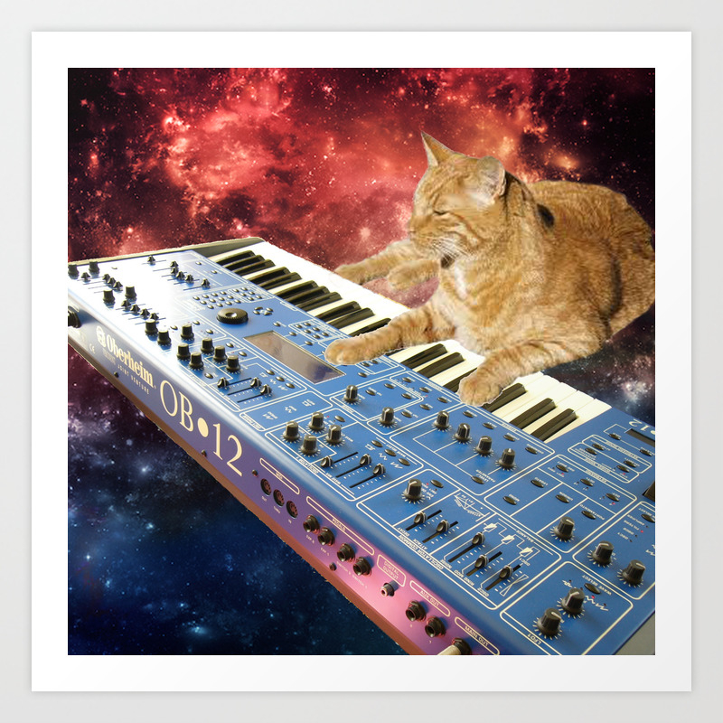 Space Cat With Synthesizer 1 Art Print By Fifteenexes Society6
