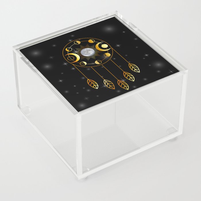 Golden Triple Goddess dreamcatcher with moon phases Acrylic Box