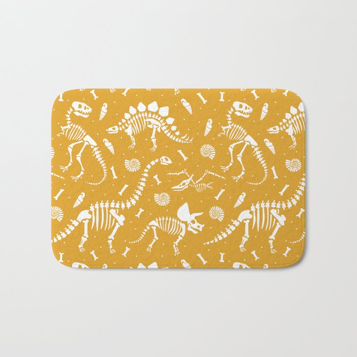 Dinosaur Fossils on Mustard Yellow Bath Mat