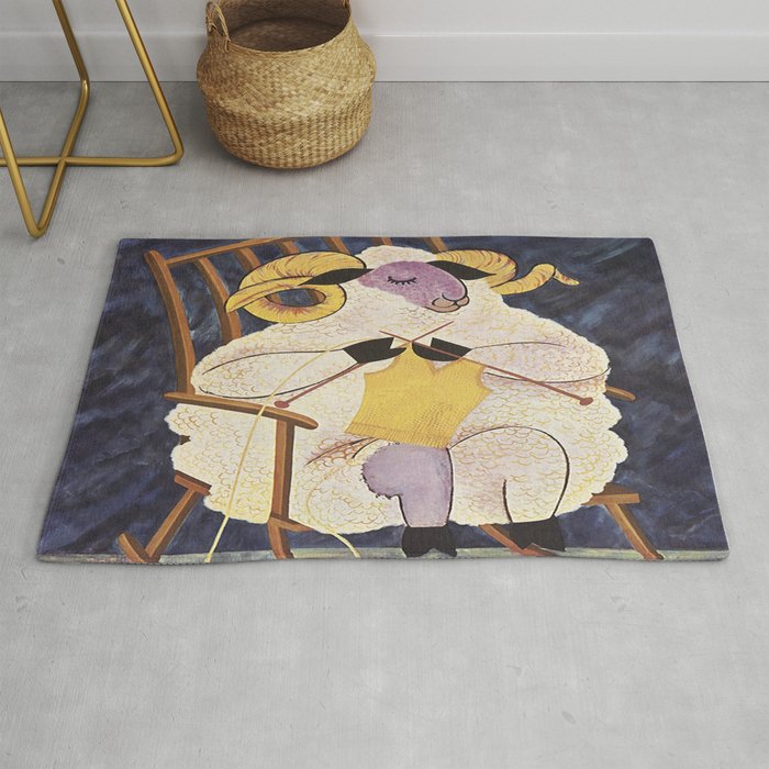 Sheep Knitting Whimsical Vintage Poster Rug By Vintagevault