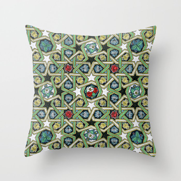 8-fold Rosettes with Flowers Throw Pillow