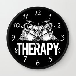 Drummers Therapy Drum Set Cartoon Illustration Wall Clock