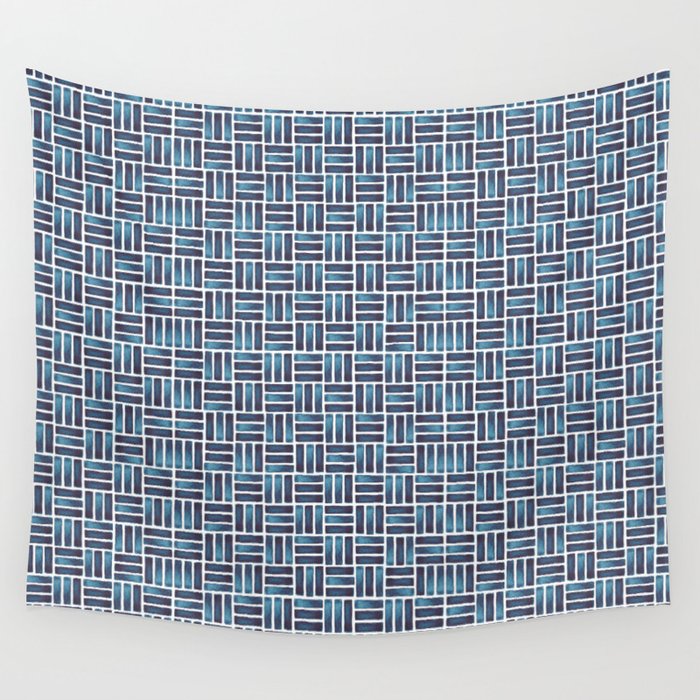 Navy Watercolour Rectangles Wall Tapestry