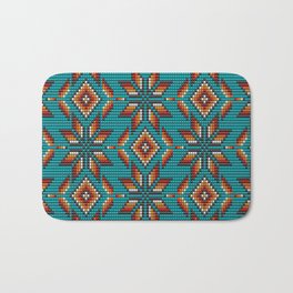 Modern colorful beaded boho aztec kilim pattern on teal Badematte