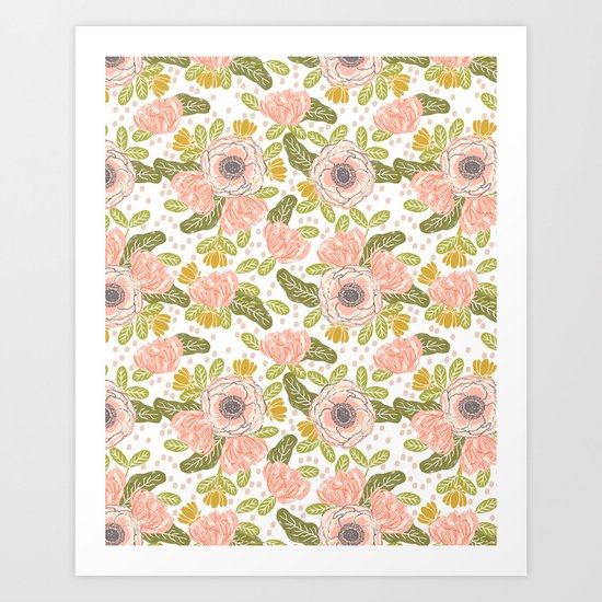 Floral spring boho modern flowers pattern garden gardener summer fresh nature botanical watercolor Art Print