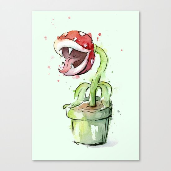 Piranha Plant Watercolor Geek Gaming Mario Art Canvas Print