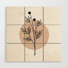 Contemporary Modern Botanical Flower Pod Minimal Line Art - Earth Tone - Warm Neutral Shades Of Nature Tan Black Wood Wall Art