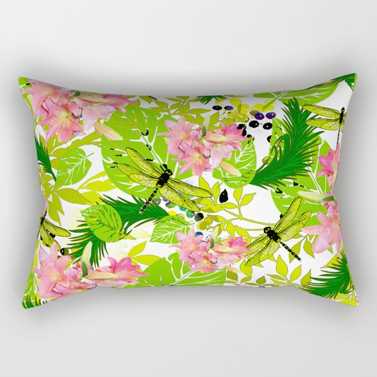PALM AND LILY PINK AND GREEN Rectangular Pillow