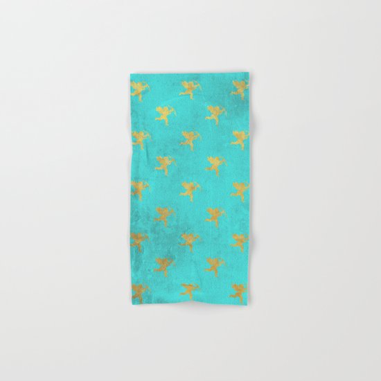 Gold Angels on aqua backround- pattern Hand & Bath Towel