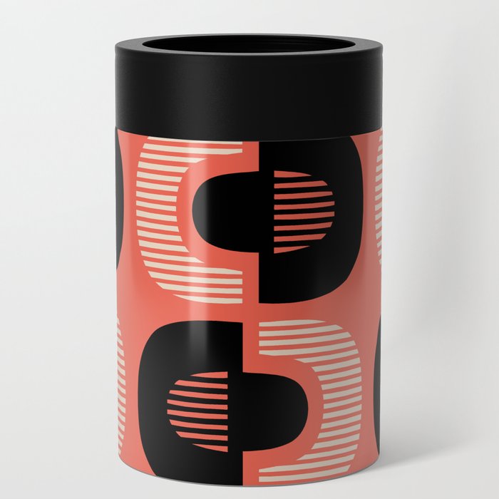 Retro Mid Century Modern Pattern 128 Black and Orange Can Cooler