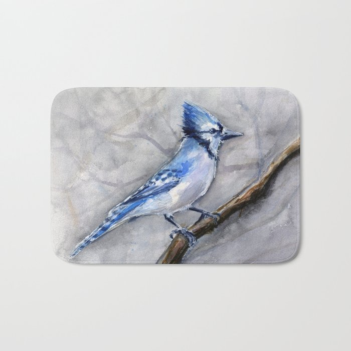 Blue Jay Watercolor Bird Bath Mat