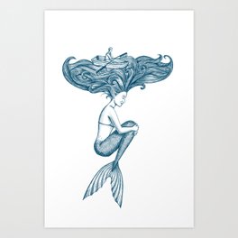 Mermaid: hair ocean Art Print