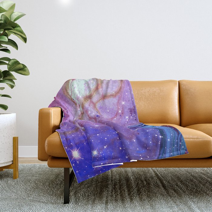 Neon marble space #2: purple, blue, stars Throw Blanket