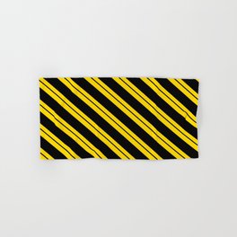 [ Thumbnail: Yellow and Black Colored Lines Pattern Hand & Bath Towel ]