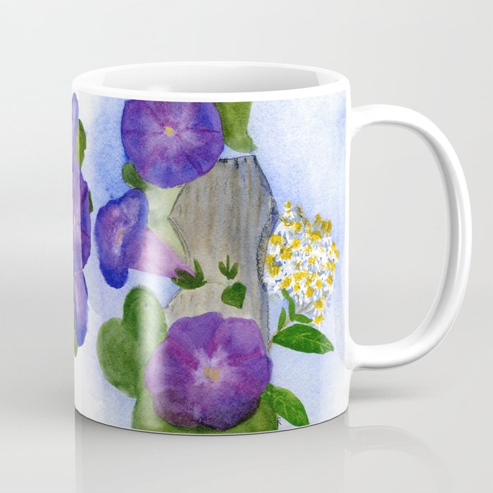 Morning Glories and Asters with the Garden Post, September Birth Flowers Coffee Mug