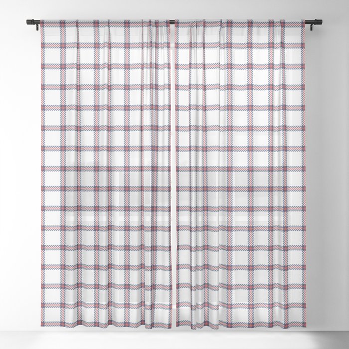 White and Red Farmhouse Style Gingham Check Sheer Curtain