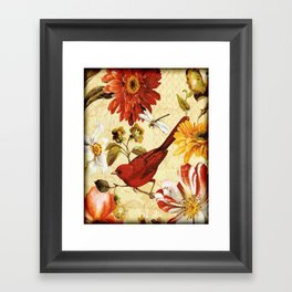 Transvaal daisy (Gerbera) and Red bird Framed Art Print