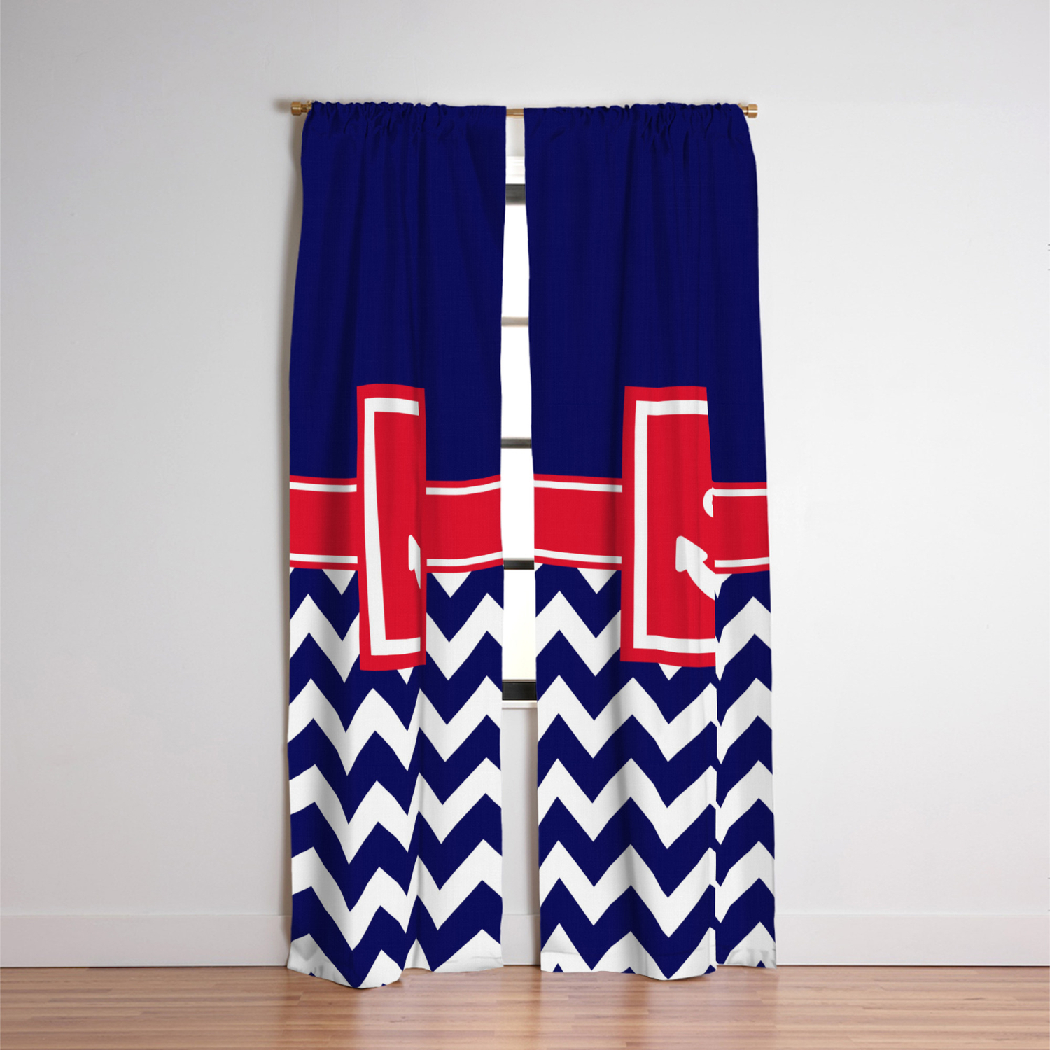 Navy Blue Chevron Red And White Anchor Blackout Curtain By