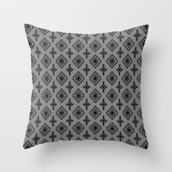 Grey and Black Native American Tribal Pattern Throw Pillow