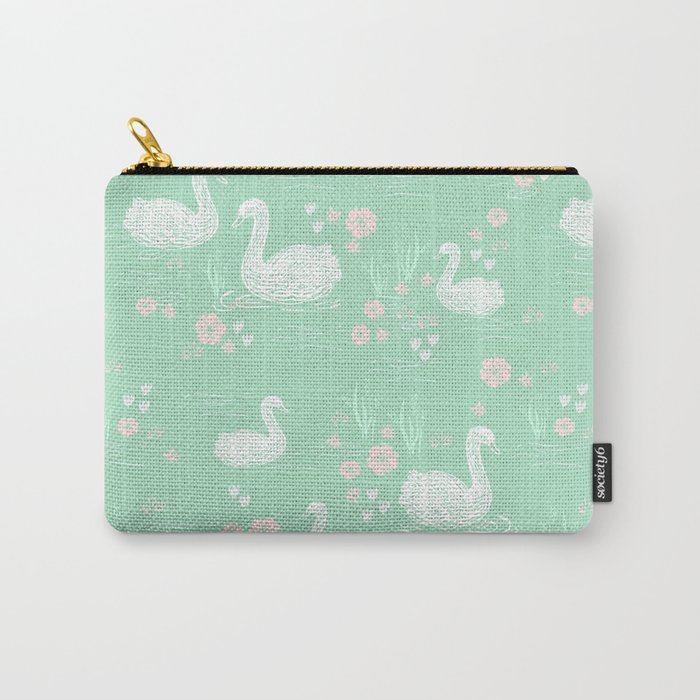 Swans painting cute girly trend cell phone case with swans pattern florals hand painted mint Carry-All Pouch