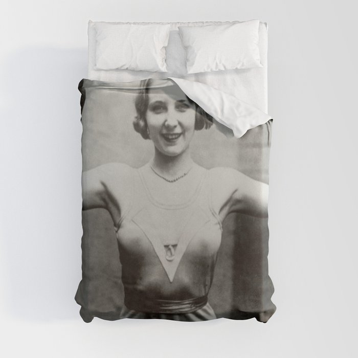 1931 Women's Boxing Champion Elise Conner black and white photograph - black and white photography Duvet Cover