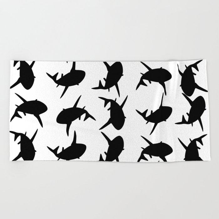 Black and White Shark Pattern Beach Towel