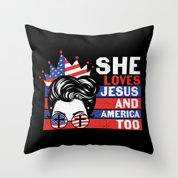 She Loves Jesus And America Too Throw Pillow