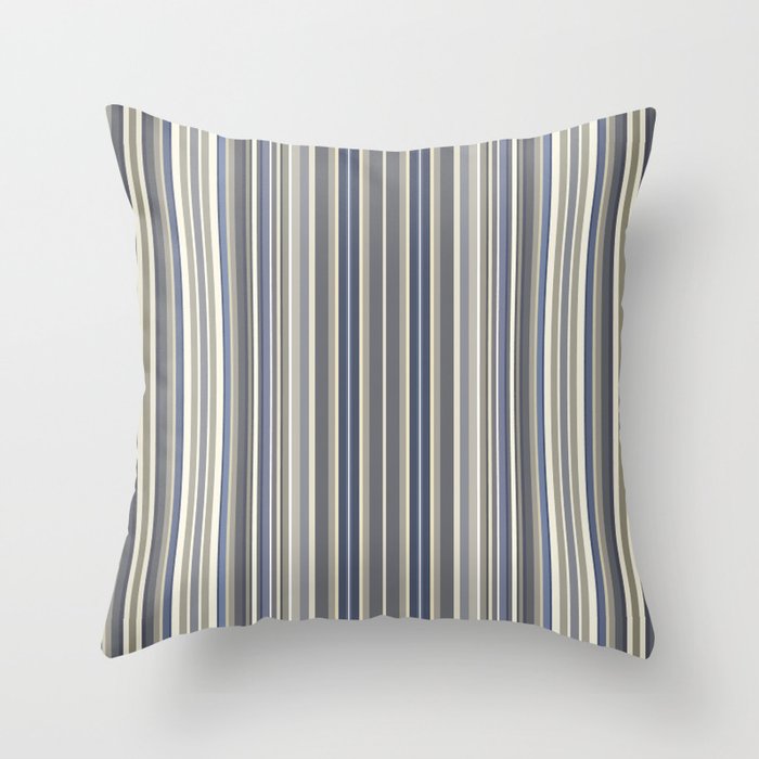 Misty Blue Grey Stripes Throw Pillow