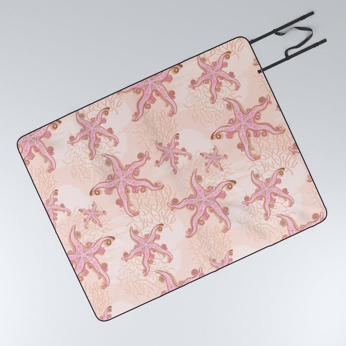 Starfish and Coral Pink Pastel Pattern Picnic Blanket