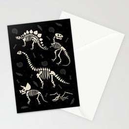Dinosaur Fossils on Black Stationery Card