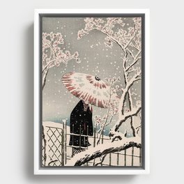 Ukiyo-e Snowing Day, Woman With Umbrella Framed Canvas