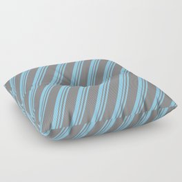[ Thumbnail: Light Sky Blue & Gray Colored Stripes Pattern Floor Pillow ]