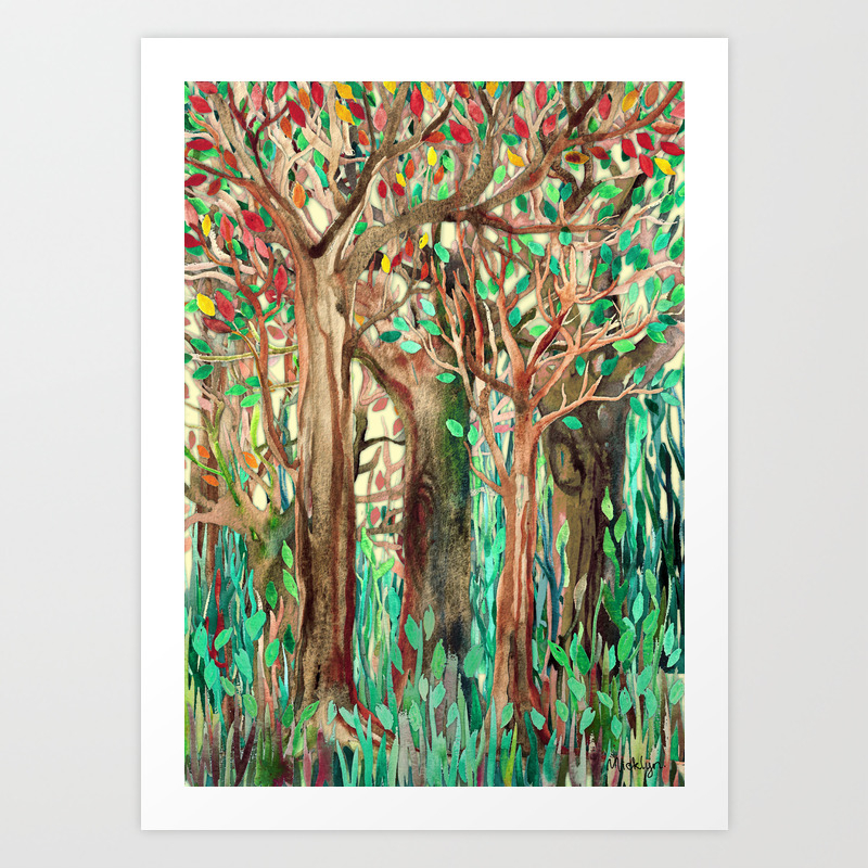 Walking Through The Forest Watercolor Painting Collage Art Print By Micklyn Society6