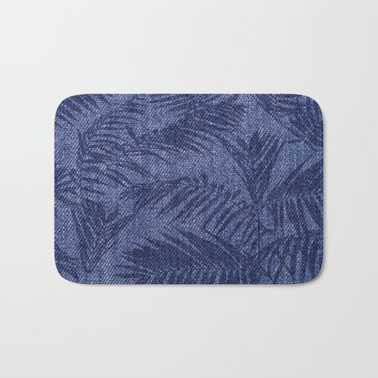Tropical pattern on blue jeans Bath Mat