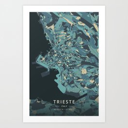 Trieste, Italy - Cream Blue Art Print | Navy, Mosaic, Trieste, Village, Designer, Town, Italy, City, Streets, Minimalist 