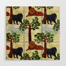 digital pattern with white, black and brown lions Wood Wall Art