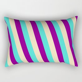 [ Thumbnail: Turquoise, Purple & Tan Colored Stripes/Lines Pattern Rectangular Pillow ]