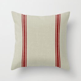 Red Stripes on Linen color background French Grainsack Distressed Country Farmhouse Throw Pillow