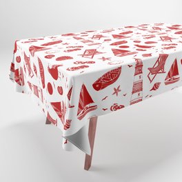 Red Summer Beach Elements Pattern Tablecloth