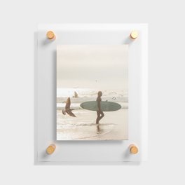 Beach Surfer - Sunset Ocean Seagulls Floating Acrylic Print