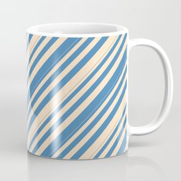 [ Thumbnail: Blue and Bisque Colored Lines/Stripes Pattern Coffee Mug ]