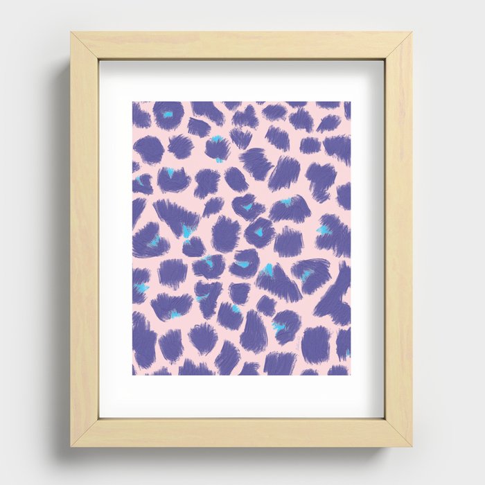 Leopard Spots, Cheetah Print, Lavender, Very Peri, Blush, Brush Strokes Recessed Framed Print