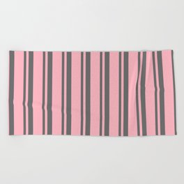 [ Thumbnail: Dim Gray & Light Pink Colored Stripes Pattern Beach Towel ]
