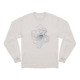 Blue nautical vintage octopus illustration Long Sleeve T Shirt
