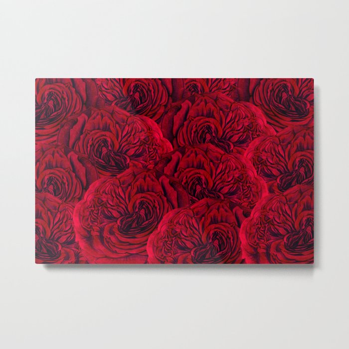 Rouge Garden - Red Roses and Peonies Pattern Metal Print