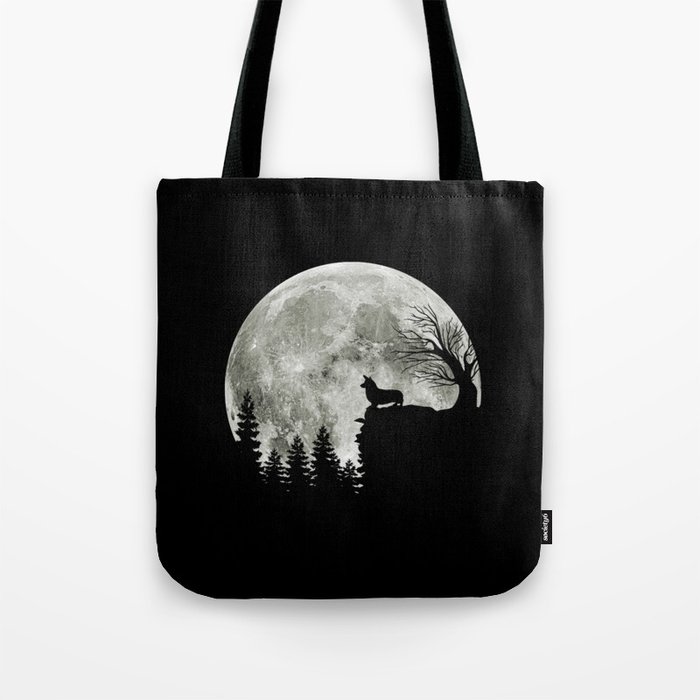 corgi on mountain blood moon halloween Tote Bag